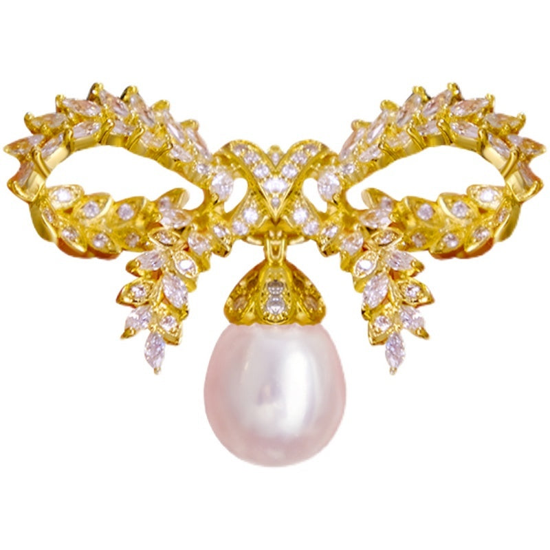 Bow Natural Freshwater Pearl Brooch